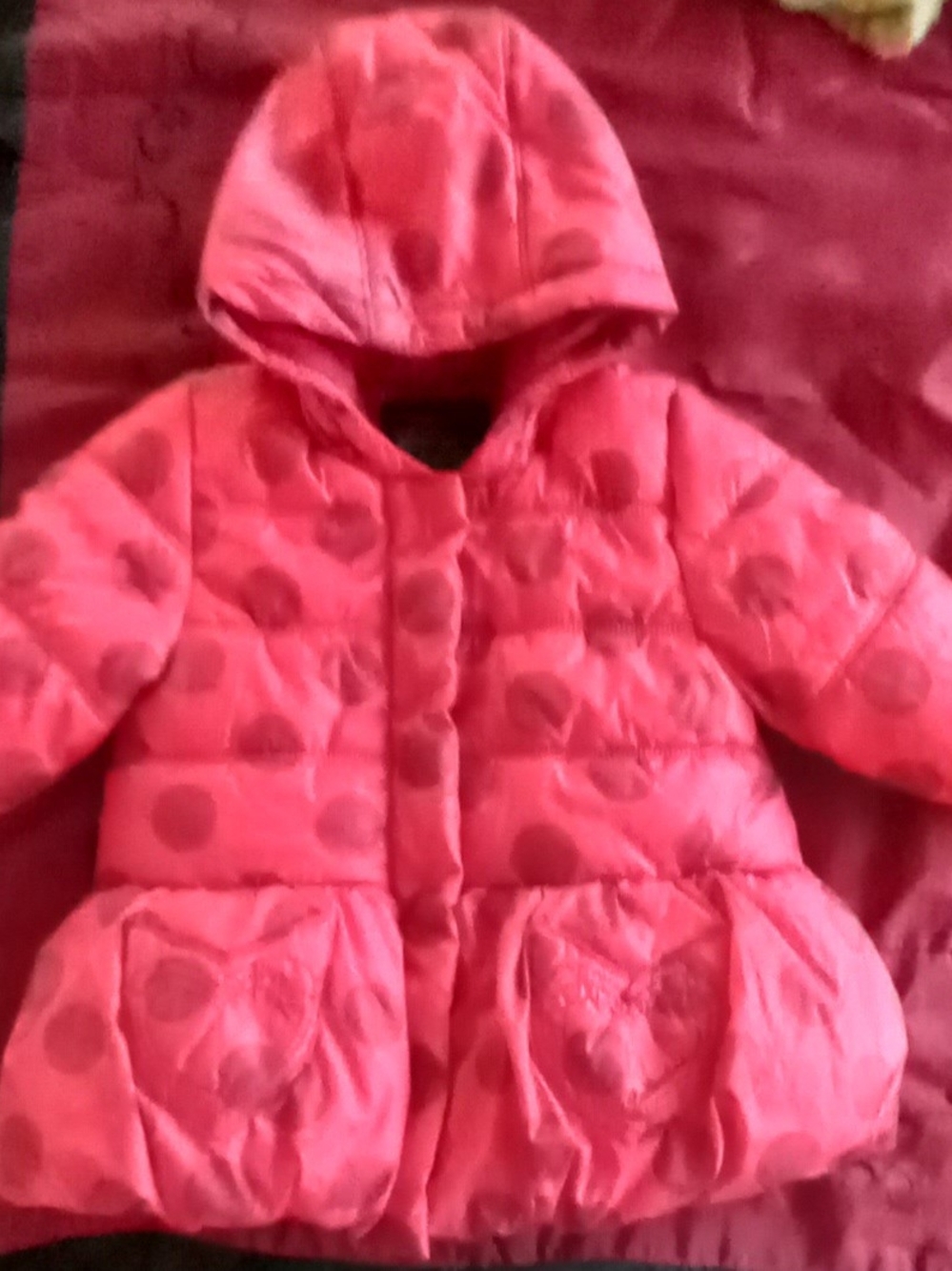 Catimini Fuchsia Pink Polka Dot Baby Puffer Jacket